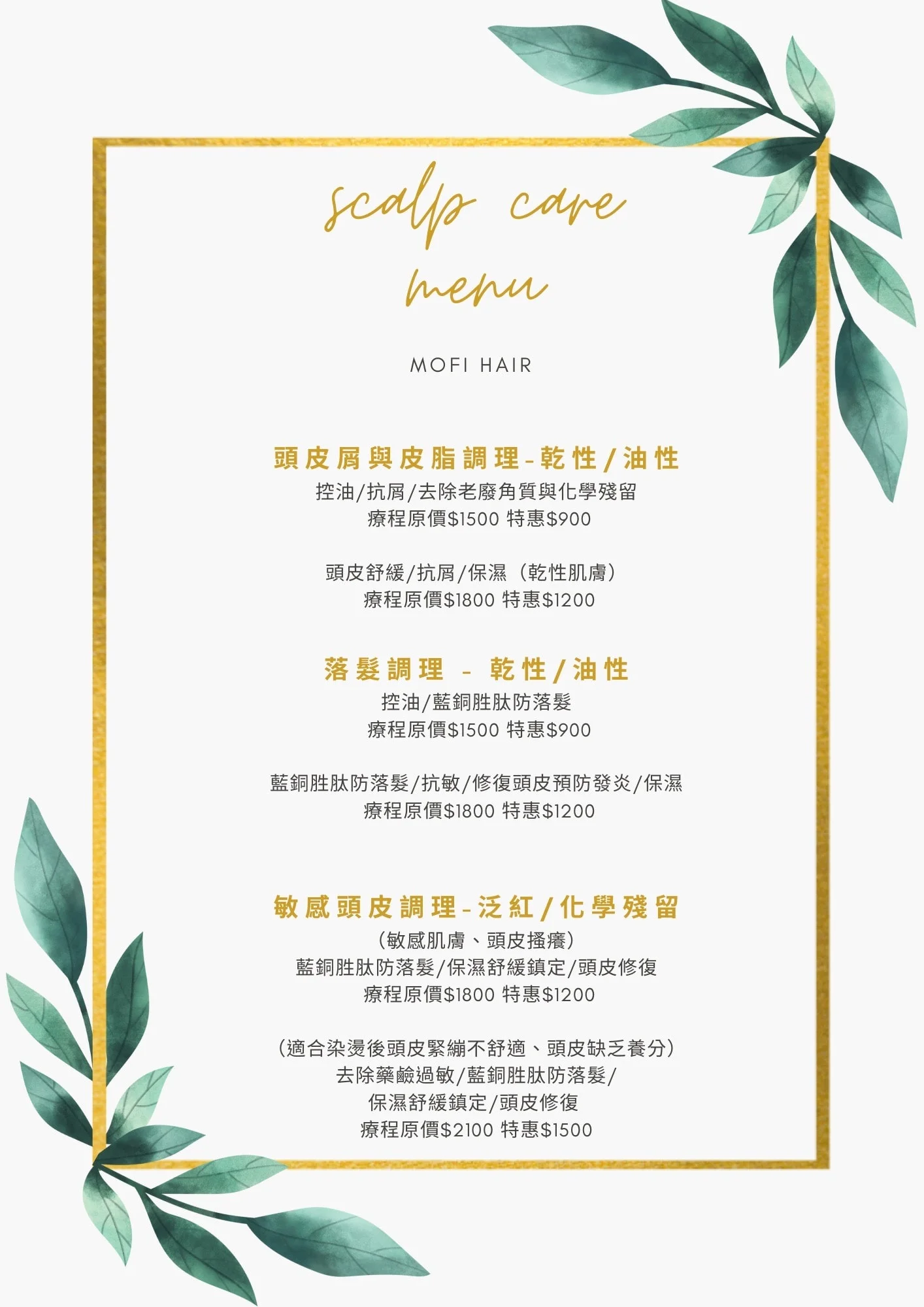 頭皮保養-價目表
